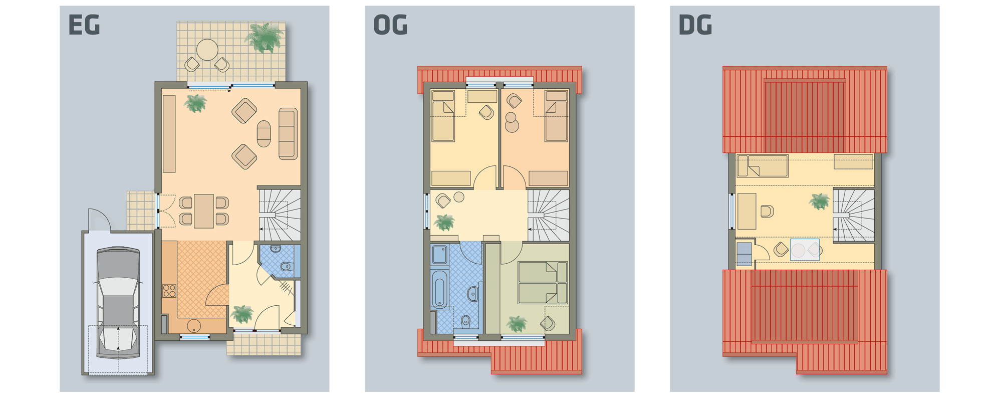 Grundrisse für diverse Ausstattungsvarianten.